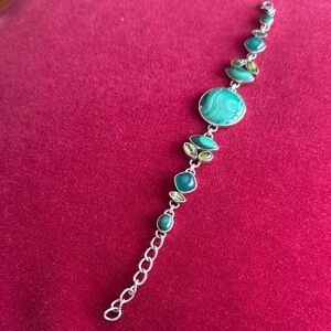 Silver and Green Gemstone Bracelet